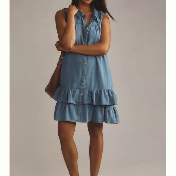 Anthropologie Pilcro Sleeveless Flounce Mini Shirt Dress - Picture 1 of 9